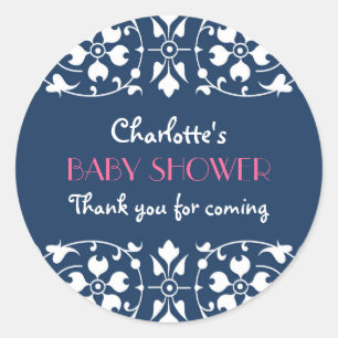 Adesivo Redondo Vintage Floral Obrigado Sticker Marinho Azul