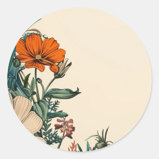 Adesivo Redondo Vintage Floral Orange Teal Invent Sticker
