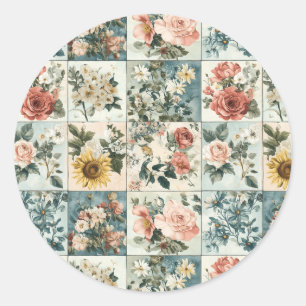 Adesivo Redondo Vintage Floral Patch Style Design