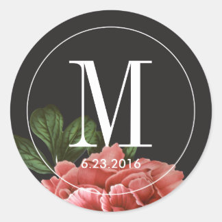 Adesivo Redondo Vintage Floral | Preto e branco cor-de-rosa