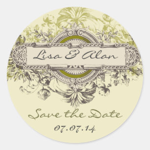 Adesivo Redondo Vintage Floral Save The Date Sticker