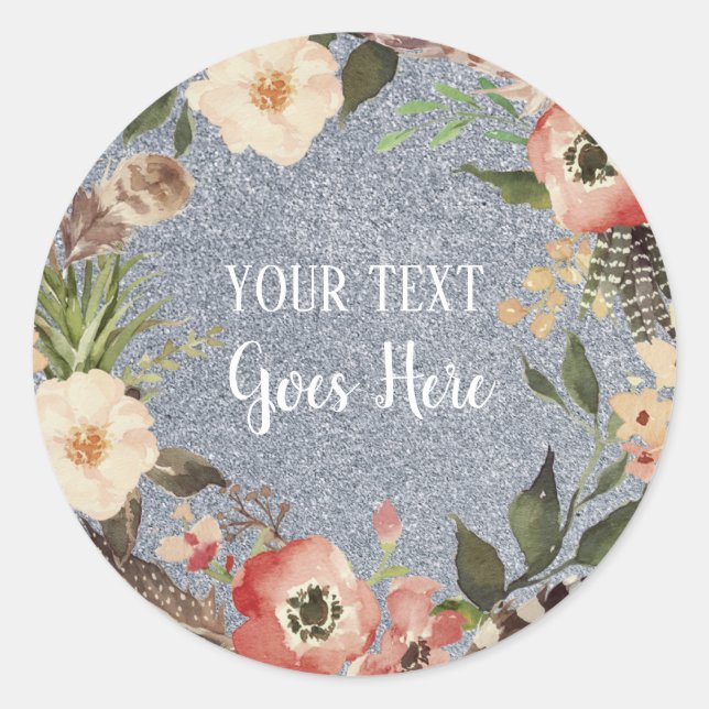 Adesivo Redondo Vintage Floral Wreath Glitor (Frente)