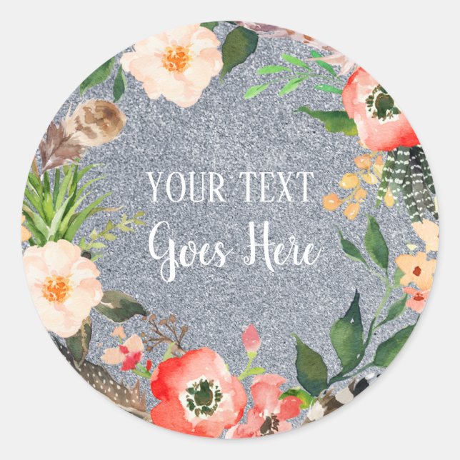 Adesivo Redondo Vintage Floral Wreath Glitor (Frente)