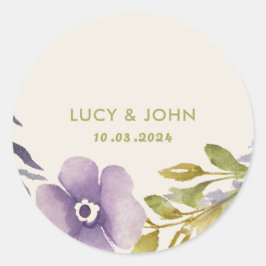 Adesivo Redondo Vintage Floral Wreath Wedding Favor Tags Lavanda