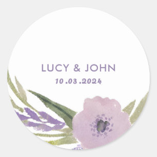 Adesivo Redondo Vintage Floral Wreath Wedding Favor Tags Lavanda