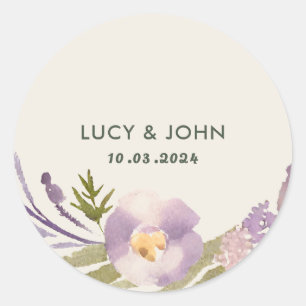 Adesivo Redondo Vintage Floral Wreath Wedding Favor Tags Lavanda