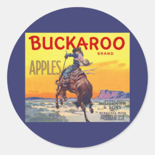 Adesivo Redondo Vintage Fruta Crate Label Art, Buckaroo Apple