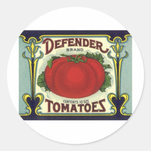 Adesivo Redondo Vintage Fruta Crate Label Art, Defender Tomates