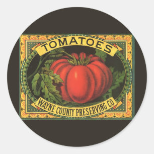Adesivo Redondo Vintage Fruta Crate Label Art, Wayne Co Tomates