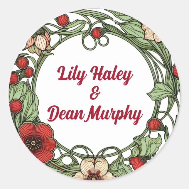 Adesivo Redondo Vintage Garden Art Nouveau Wedding (Frente)