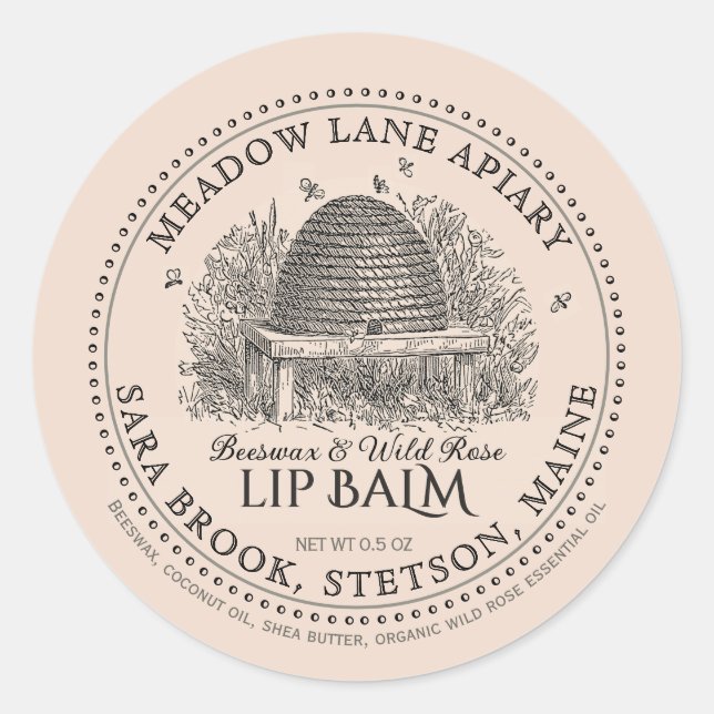 Adesivo Redondo Vintage Garden Skep Beeswax Lip Balm (Frente)