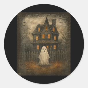 Adesivo Redondo Vintage Ghost Boo Haunted House Figurumes de Hallo