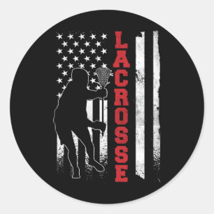 Adesivo Redondo Vintage Gift Lacrosse American Flag Lax - Uni-adul