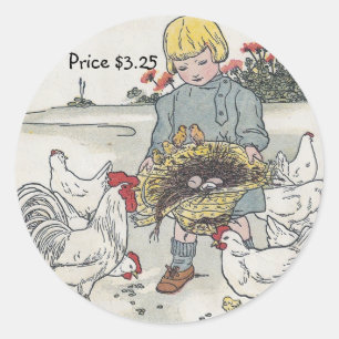 Adesivo Redondo Vintage Girl E Chickens Pinheiros