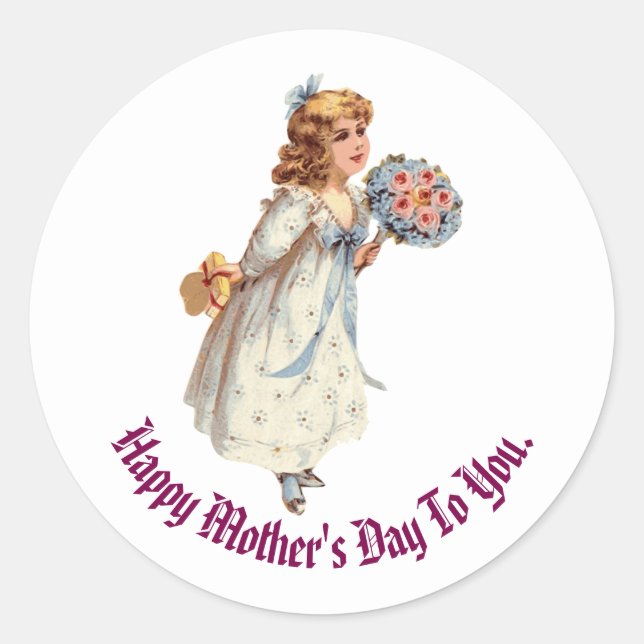 Adesivo Redondo Vintage Girl With Flowers Sticker (Frente)