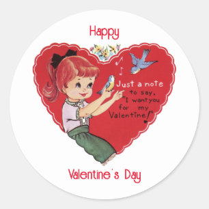 Adesivo Redondo Vintage Girl with Heart Sticker
