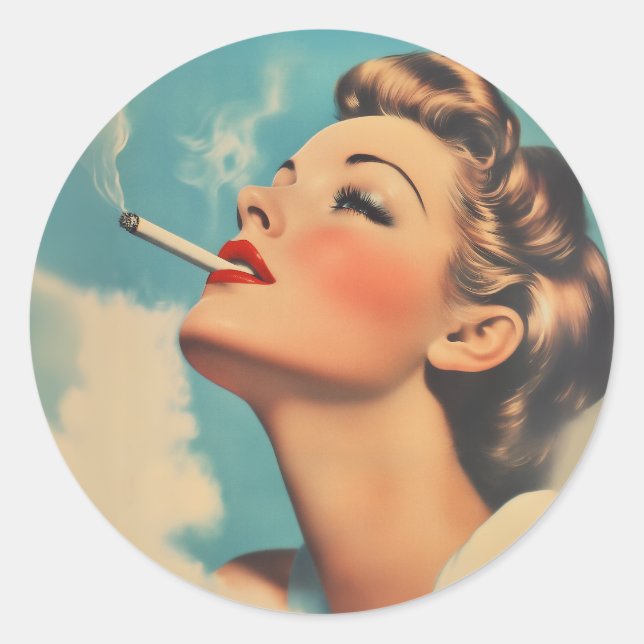 Adesivo Redondo Vintage Glamor Smoking Ad (Frente)