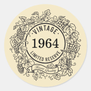 Adesivo Redondo Vintage Grapevine Wine Stamp, Add Bird Year