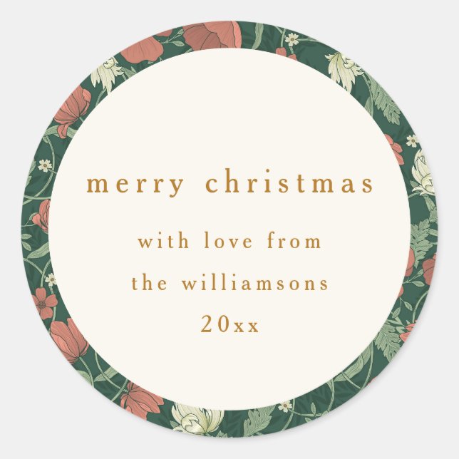 Adesivo Redondo Vintage Green Floral - Feliz Natal (Frente)