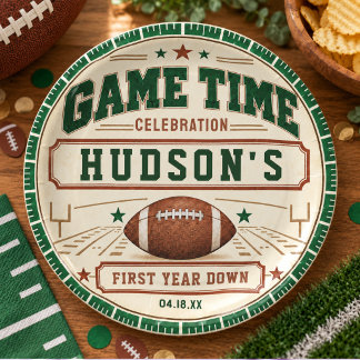 Adesivo Redondo Vintage Green Football First Down 1st Birthday boy