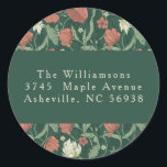 Adesivo Redondo Vintage Green Red Floral Christmas Return<br><div class="desc">Vintage Green Red Floral Muted Custom Merry Christmas Return Endereço Clássico Round Sticker</div>