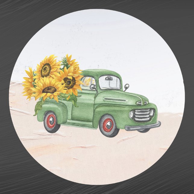 Adesivo Redondo Vintage Green Truck Sunflower (Criador carregado)