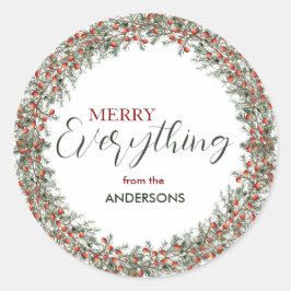 Adesivo Redondo Vintage Greenery Wreath Christmas Sticker