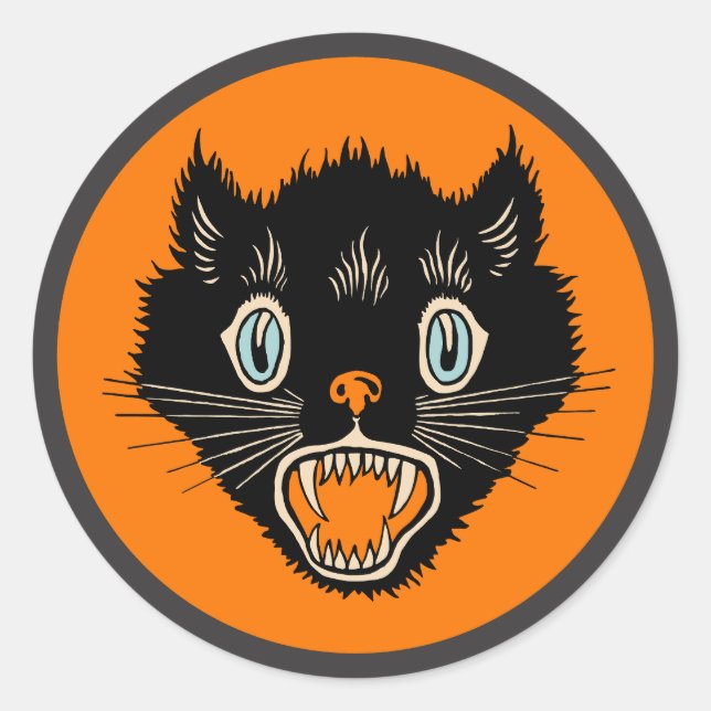 Adesivo Redondo Vintage Halloween Black Cat Sticker (Frente)