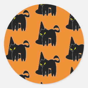 Adesivo Redondo Vintage Halloween Black Cat Witness Orange