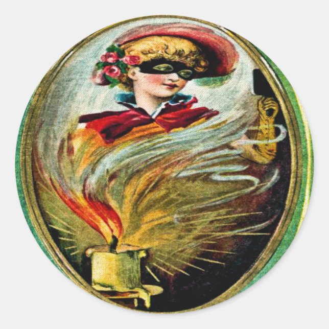 Adesivo Redondo Vintage Halloween Card Sticker (Frente)