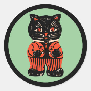 Adesivo Redondo Vintage Halloween Cat Sticker