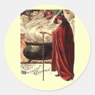 Adesivo Redondo Vintage Halloween Cauldron Magic