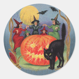 Adesivo Redondo Vintage Halloween Dancing Witker Sticker