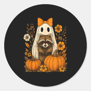 Adesivo Redondo Vintage Halloween Ghost Holding Raccoon Groovy Flo