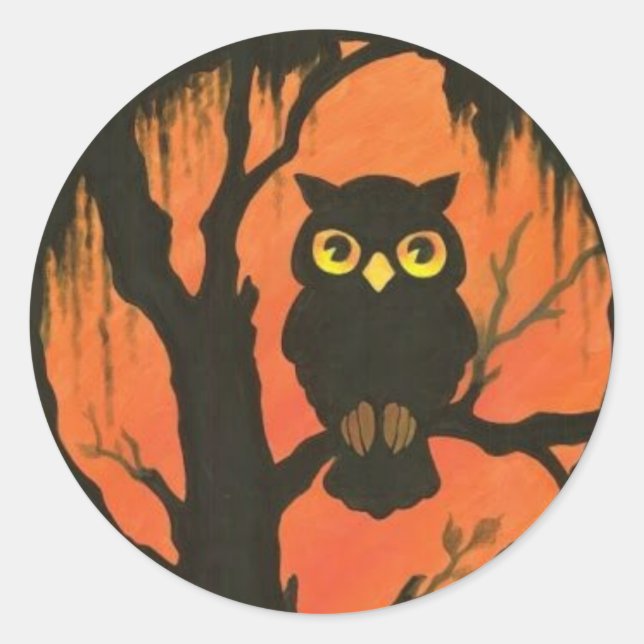Adesivo Redondo Vintage Halloween Hoot Owl Stickers (Frente)