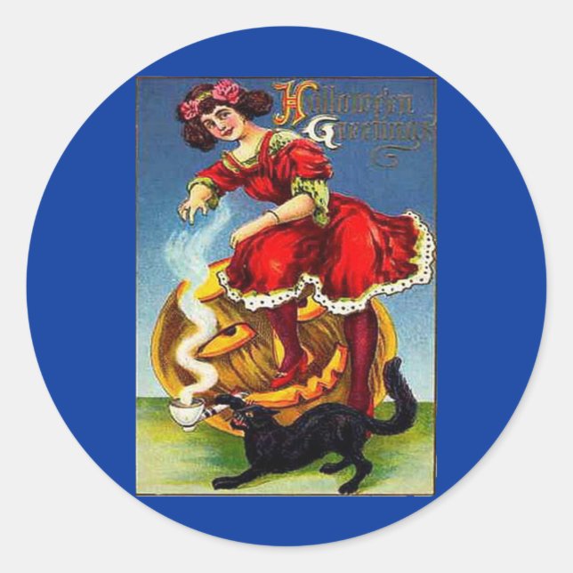 Adesivo Redondo Vintage Halloween Lady em Vermelho (Frente)