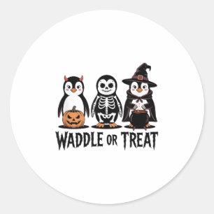 Adesivo Redondo Vintage Halloween Penguin Trick Ou Waddle Spooky _