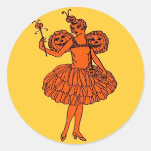 Adesivo Redondo Vintage Halloween Pumpkin Fairy