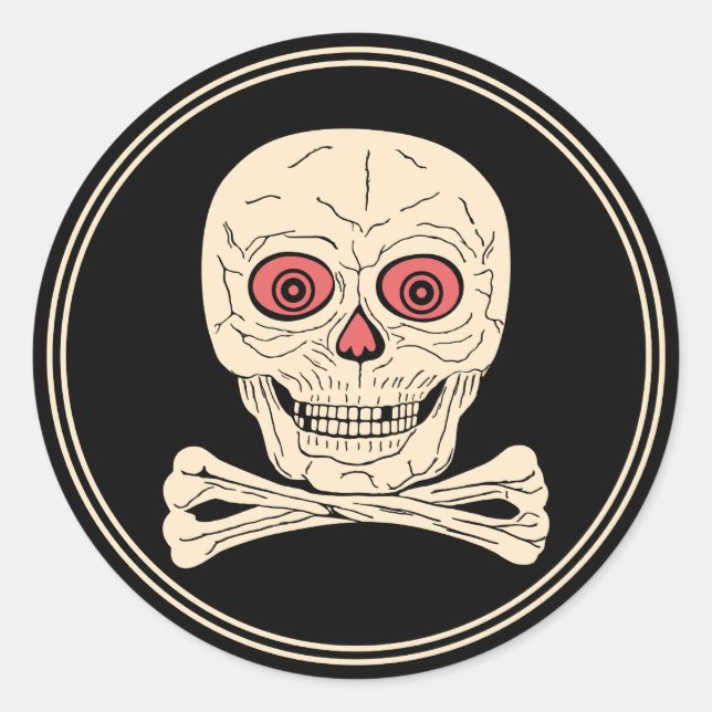 Adesivo Redondo Vintage Halloween Skull & Crossbones (Frente)