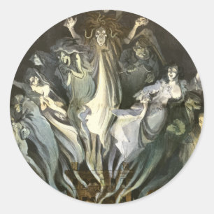 Adesivo Redondo Vintage Halloween, Violinista do Esqueleto e Fanta