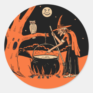 Adesivo Redondo Vintage Halloween Witness com Cauldron Stickers