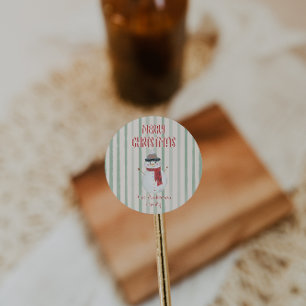 Adesivo Redondo Vintage Hand Drawn Quirky Snowman Feliz Natal