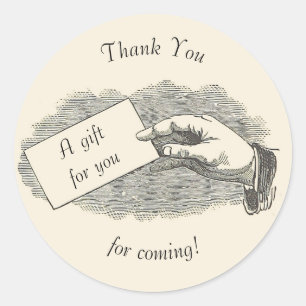 Adesivo Redondo Vintage Hand Holding Card Obrigado por vir