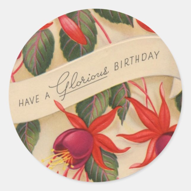 Adesivo Redondo Vintage Happy Birthday Flowday Sticker (Frente)