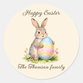 Adesivo Redondo Vintage Happy Easter Bunny with Egg Family