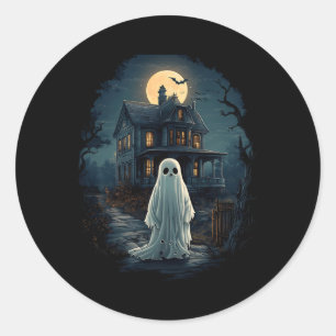 Adesivo Redondo Vintage Haunted House Meia-Noite Spooky Ghost Scar