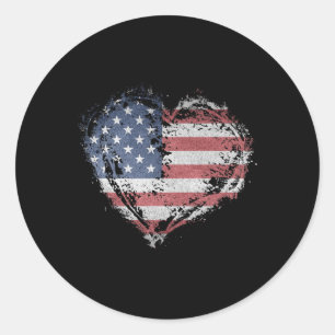 Adesivo Redondo Vintage Heart Shirt American Flag Usa Patriotic 4t