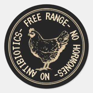 Adesivo Redondo Vintage Hen Free Range No Hormones Emblem