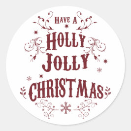 Adesivo Redondo Vintage Holly Jolly Christmas