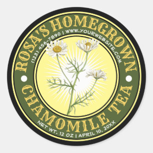 Adesivo Redondo Vintage Homegrown Chamomile Tea Label Modelo